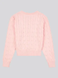 U.S. Polo Assn. Pink Girls Cable Knit 100% Cotton Jumper