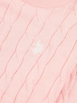 U.S. Polo Assn. Pink Girls Cable Knit 100% Cotton Jumper