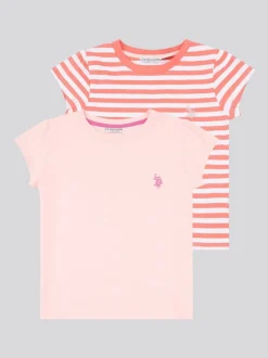 U.S. Polo Assn. Pink Girls Double Horsemen Mixed Cap Sleeve T-Shirts 2 Pack