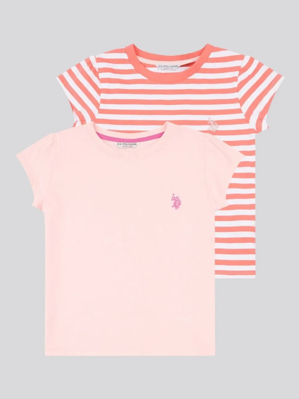 U.S. Polo Assn. Pink Girls Double Horsemen Mixed Cap Sleeve T-Shirts 2 Pack