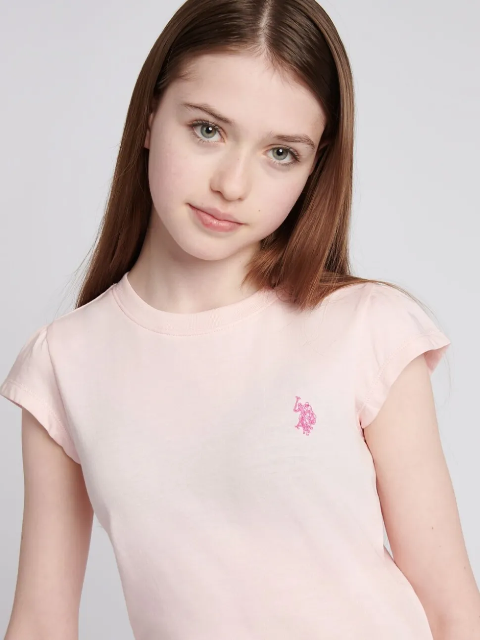 U.S. Polo Assn. Pink Girls Double Horsemen Mixed Cap Sleeve T-Shirts 2 Pack