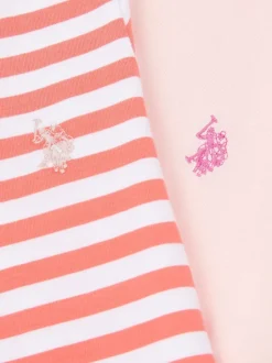 U.S. Polo Assn. Pink Girls Double Horsemen Mixed Cap Sleeve T-Shirts 2 Pack
