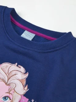 Vanilla Underground Blue Girls Frozen Longline Sweatshirt With Trim
