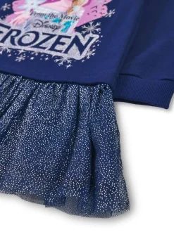 Vanilla Underground Blue Girls Frozen Longline Sweatshirt With Trim