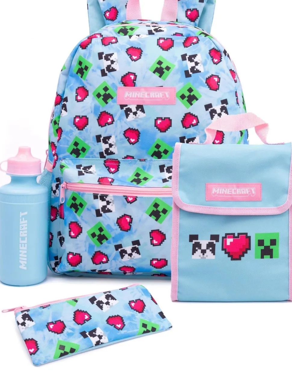 Vanilla Underground Blue Minecraft Girls Creeper 4 Piece Backpack Set