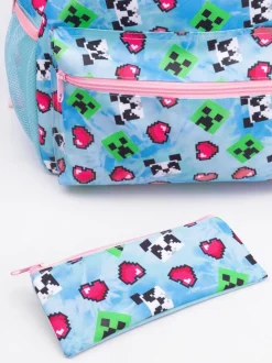 Vanilla Underground Blue Minecraft Girls Creeper 4 Piece Backpack Set