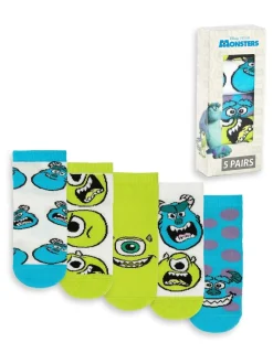 Vanilla Underground Green Disney Monsters Inc Unisex Kids Green Mike & Sully Calf Socks Set of 5