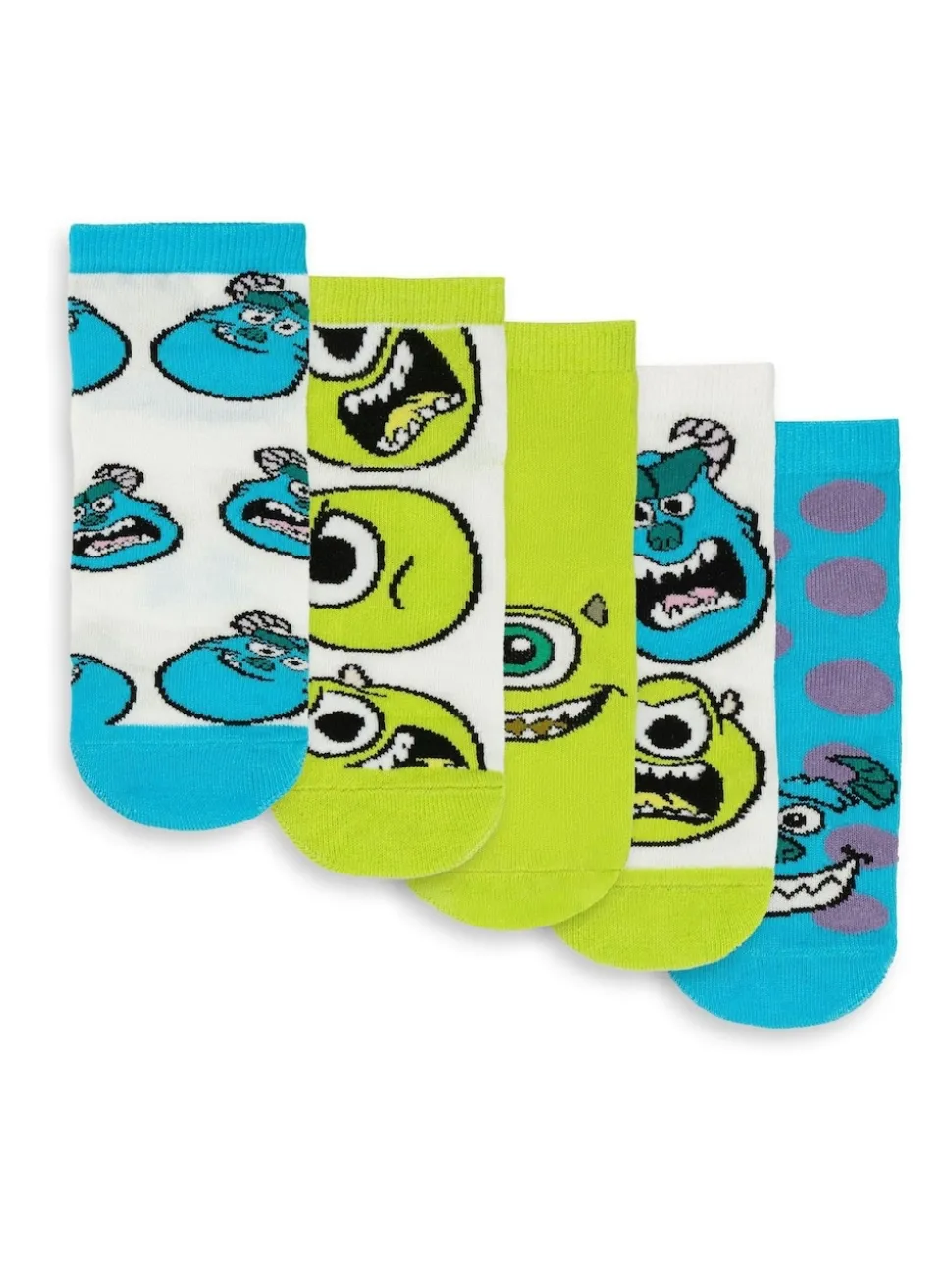 Vanilla Underground Green Disney Monsters Inc Unisex Kids Green Mike & Sully Calf Socks Set of 5