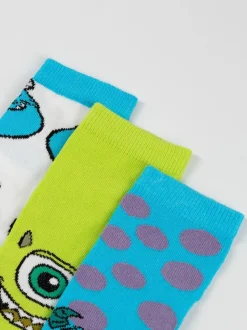 Vanilla Underground Green Disney Monsters Inc Unisex Kids Green Mike & Sully Calf Socks Set of 5