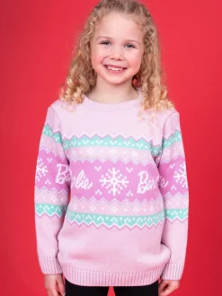 Vanilla Underground Pink Barbie Kids Christmas Jumper