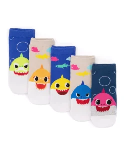 Vanilla Underground White Baby Shark Kids Multicoloured Multi-Character Calf Socks Set of 5