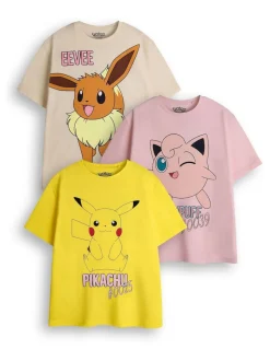 Vanilla Underground Yellow Girls Pokemon 100% Cotton T-Shirts 3 Pack