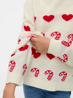 VERO MODA Cream Candy Cane Christmas Jumper