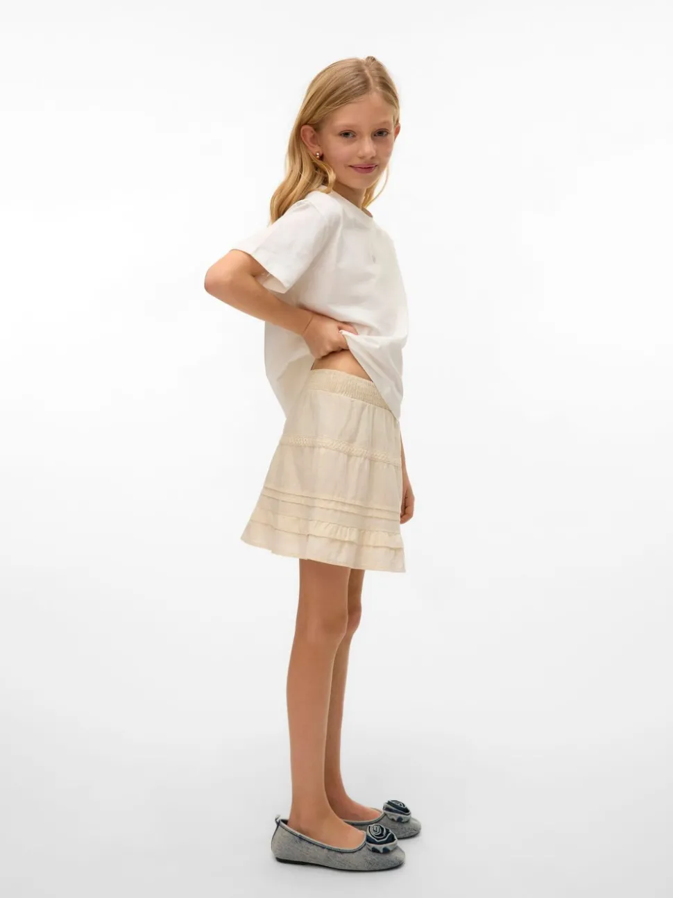 VERO MODA Cream Elasticated Waist Woven Mini Skirt
