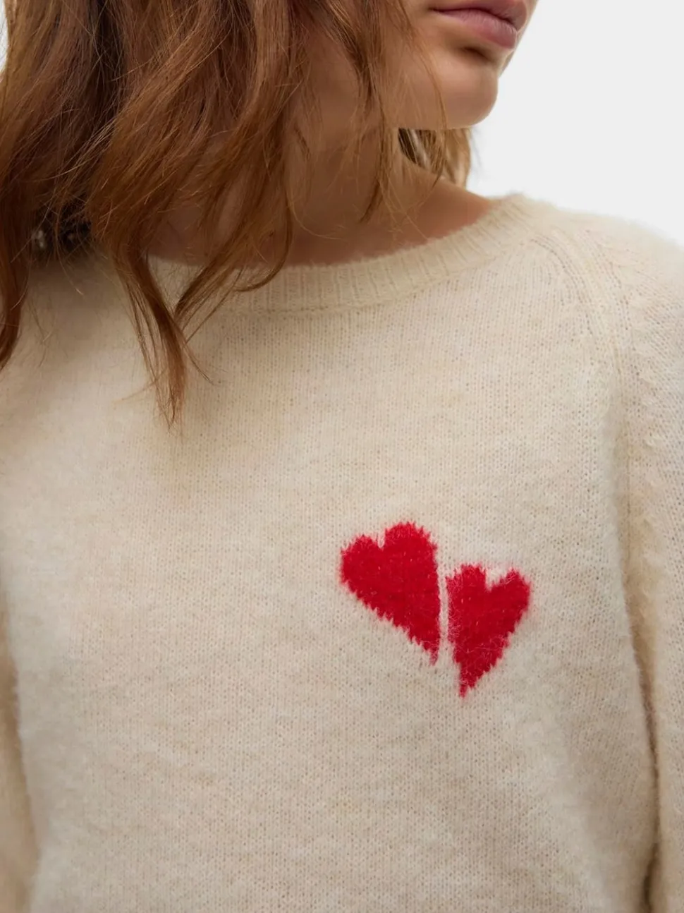 VERO MODA Cream Heart Embroidery Knitted Jumper