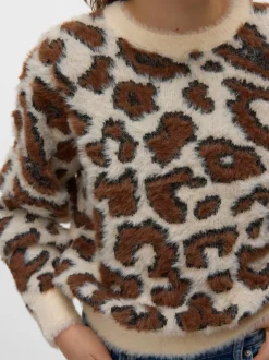 Vero Moda Cream Leopard Print Knitted Jumper