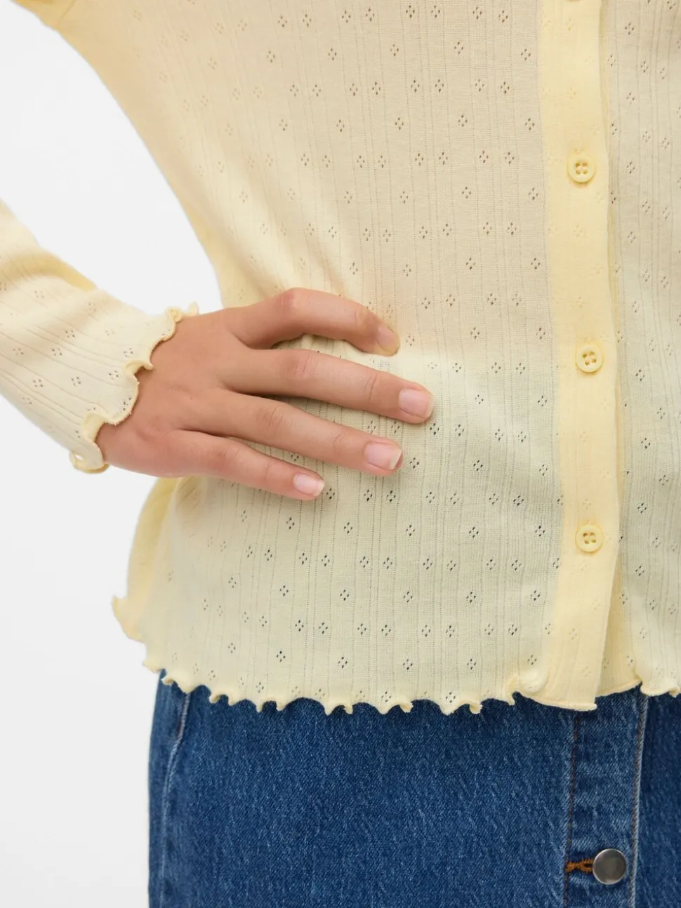 VERO MODA Yellow Long Sleeve Pointelle Cardigan
