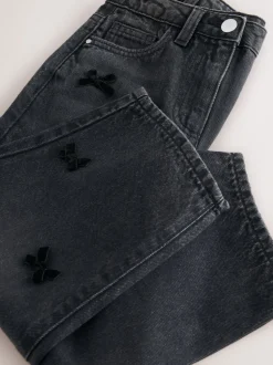 Washed Black Bow Embroidered Barrel Jeans (3-16yrs)