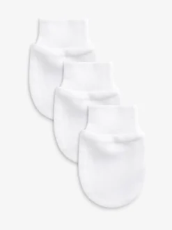 White 100% Cotton Baby Scratch Mitts 3 Pack