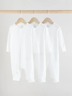 White 100% Cotton Two Way Zip Baby Footless Sleepsuits 3 Pack (0mths-2yrs)