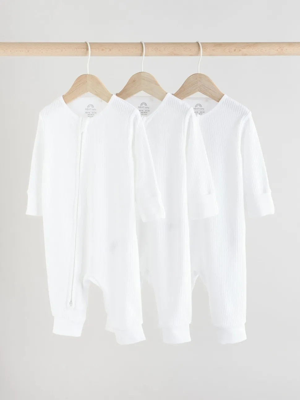 White 100% Cotton Two Way Zip Baby Footless Sleepsuits 3 Pack (0mths-2yrs)