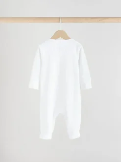 White 100% Cotton Two Way Zip Baby Footless Sleepsuits 3 Pack (0mths-2yrs)