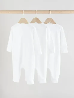 White 100% Cotton Two Way Zip Baby Footless Sleepsuits 3 Pack (0mths-2yrs)