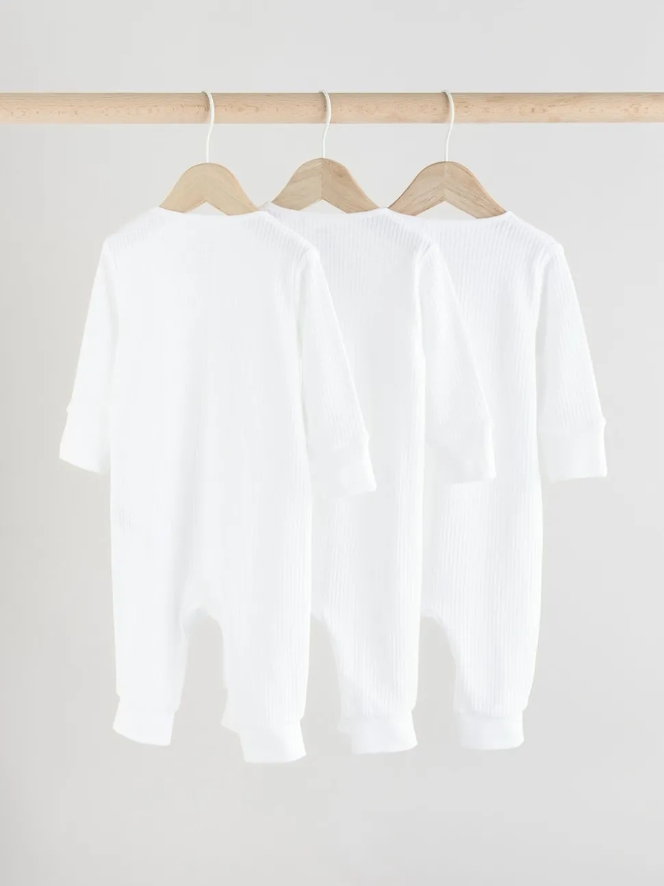 White 100% Cotton Two Way Zip Baby Footless Sleepsuits 3 Pack (0mths-2yrs)
