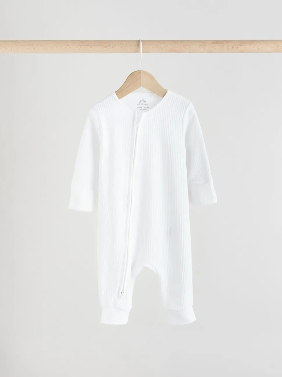 White 100% Cotton Two Way Zip Baby Footless Sleepsuits 3 Pack (0mths-2yrs)