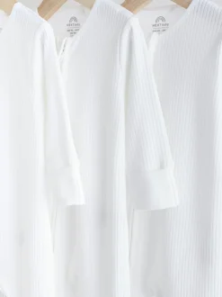White 100% Cotton Two Way Zip Baby Footless Sleepsuits 3 Pack (0mths-2yrs)