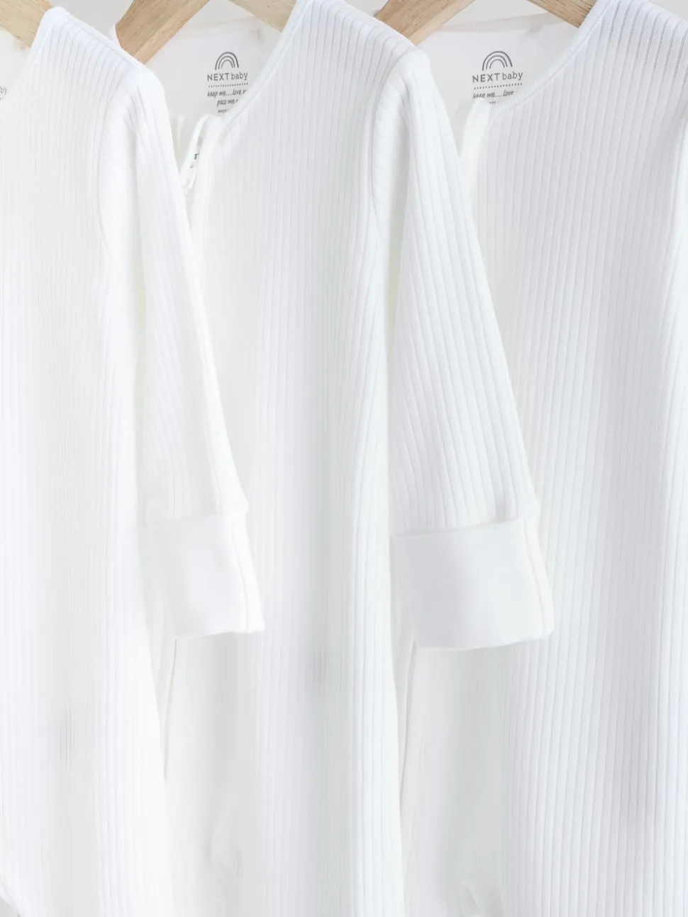 White 100% Cotton Two Way Zip Baby Footless Sleepsuits 3 Pack (0mths-2yrs)