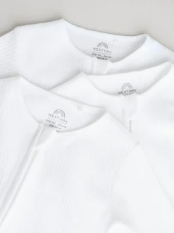 White 100% Cotton Two Way Zip Baby Footless Sleepsuits 3 Pack (0mths-2yrs)