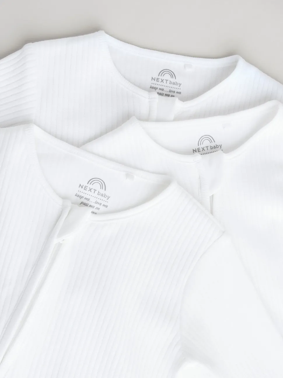 White 100% Cotton Two Way Zip Baby Footless Sleepsuits 3 Pack (0mths-2yrs)