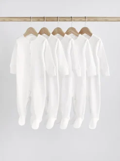White 5 Pack 100% Cotton Baby Sleepsuits (0-18mths)
