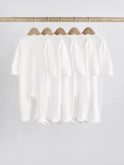 White 5 Pack 100% Cotton Baby Sleepsuits (0-18mths)