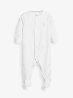 White 3 Pack 100% Cotton Baby Sleepsuits (0-18mths)