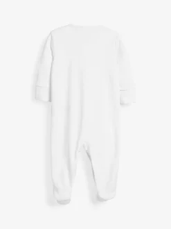 White 3 Pack 100% Cotton Baby Sleepsuits (0-18mths)