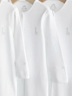 White 3 Pack 100% Cotton Baby Sleepsuits (0-18mths)