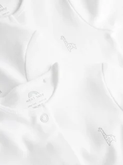 White 3 Pack 100% Cotton Baby Sleepsuits (0-18mths)