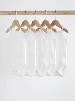 White 5 Pack Baby Strappy Bodysuits
