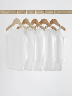 White 5 Pack Baby Strappy Bodysuits
