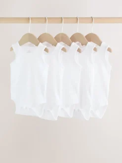 White 5 Pack Baby Vest Bodysuits