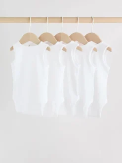 White 5 Pack Baby Vest Bodysuits