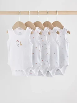 White 5 Pack Baby Vest Bodysuits