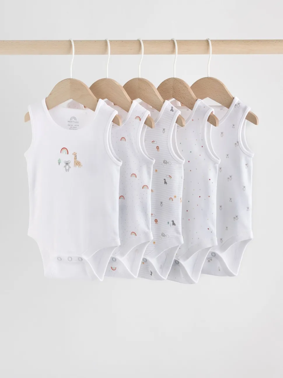 White 5 Pack Baby Vest Bodysuits