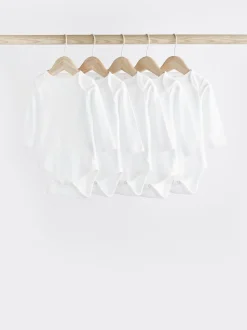White 5 Pack Essential Baby Long Sleeve Bodysuits