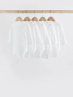White 5 Pack Essential Baby Long Sleeve Bodysuits