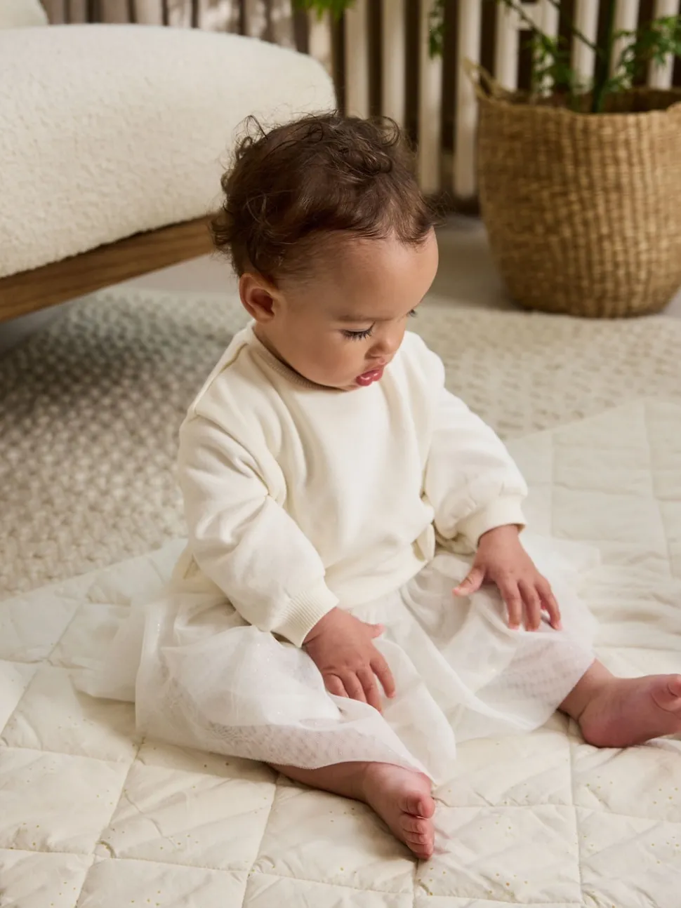 White Baby Twofer Mesh Dress (0mths-2yrs)