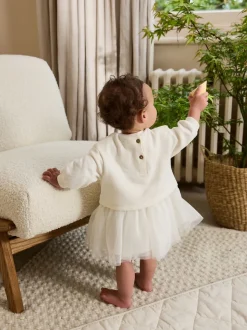 White Baby Twofer Mesh Dress (0mths-2yrs)