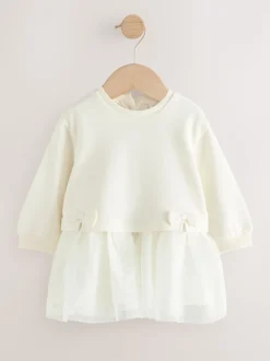 White Baby Twofer Mesh Dress (0mths-2yrs)